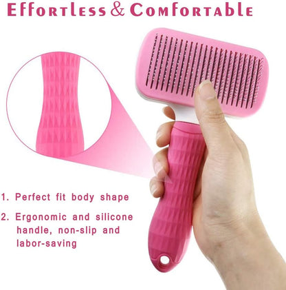 Self Cleaning Pet Brush for Dog and Cat, Grooming Brush with Long and Soft Hair