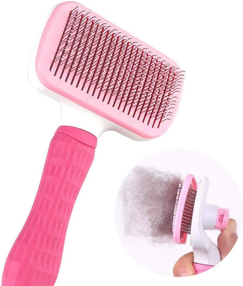 Self Cleaning Pet Brush for Dog and Cat, Grooming Brush with Long and Soft Hair