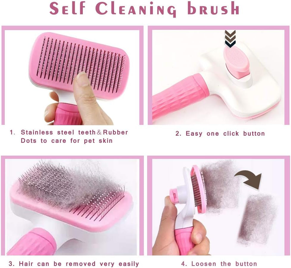 Self Cleaning Pet Brush for Dog and Cat, Grooming Brush with Long and Soft Hair